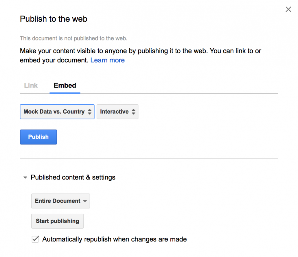 Screenshot showing how to publish to web