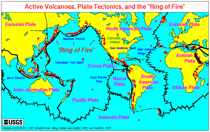 A map to show the location of volcanoes and the Earth's plates