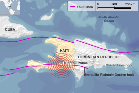 A map to show the location of the epicentre of the earthquake