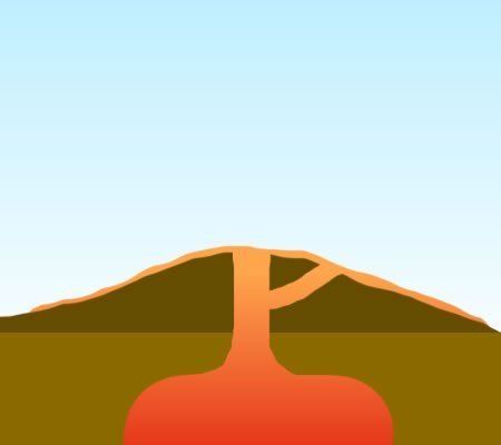 A cross section of a shield volcano