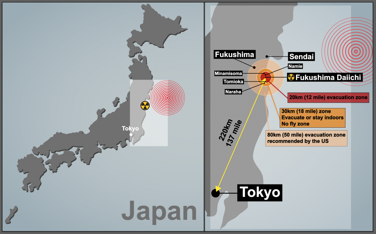 Фукусима авария карта