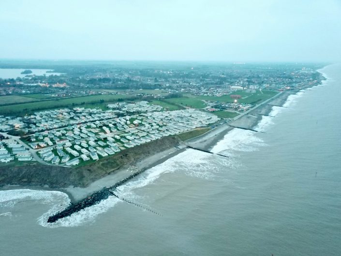 The view north along the Hornsea sea front. To the south is evidence of erosion to the south of the defences.