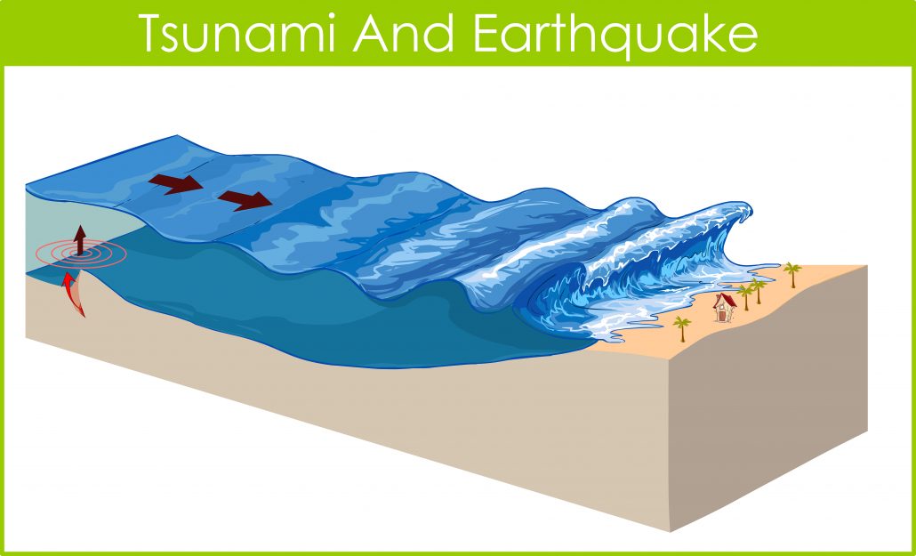 A tsunami is a long, high sea wave, produced by a disturbance, such as a volcanic eruption, submarine earthquake or coastal landslide. 