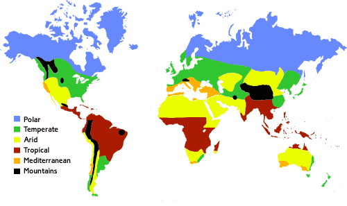 World Climate Zones map - Image courtesy of the UK Meteorological Office