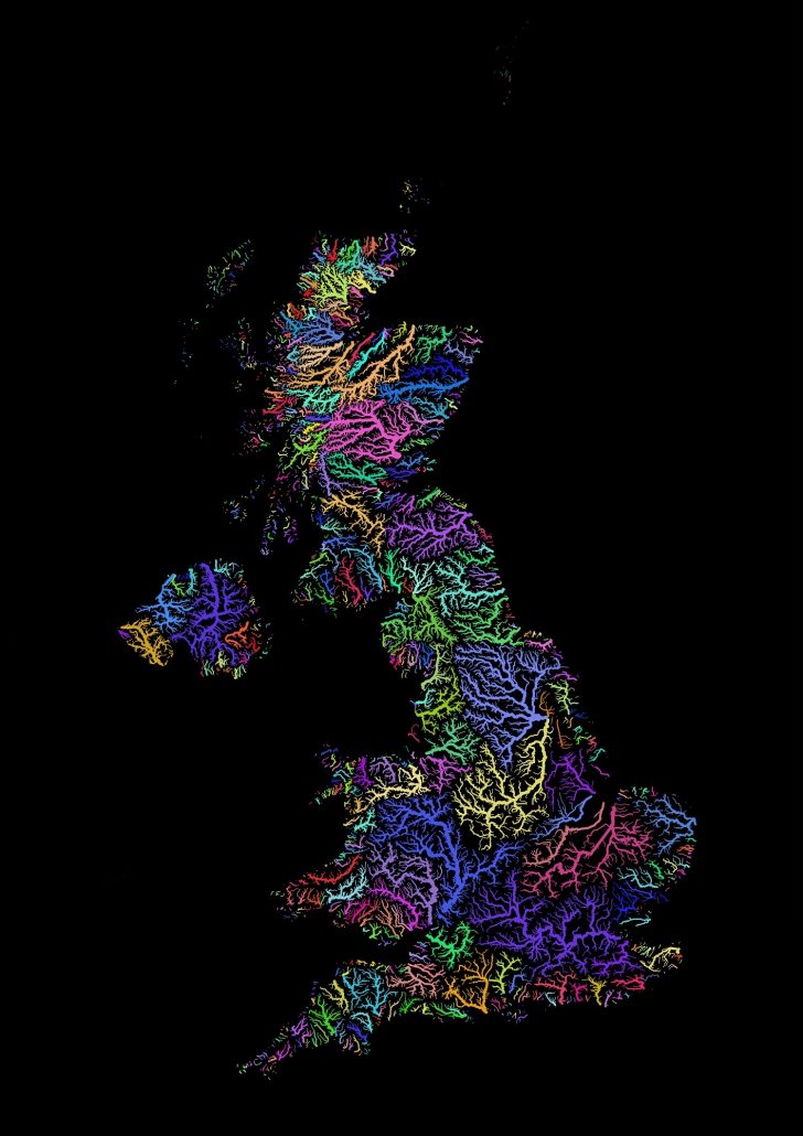 Main drainage basins (areas drained by a river and its tributaries) in the UK - source - unknown