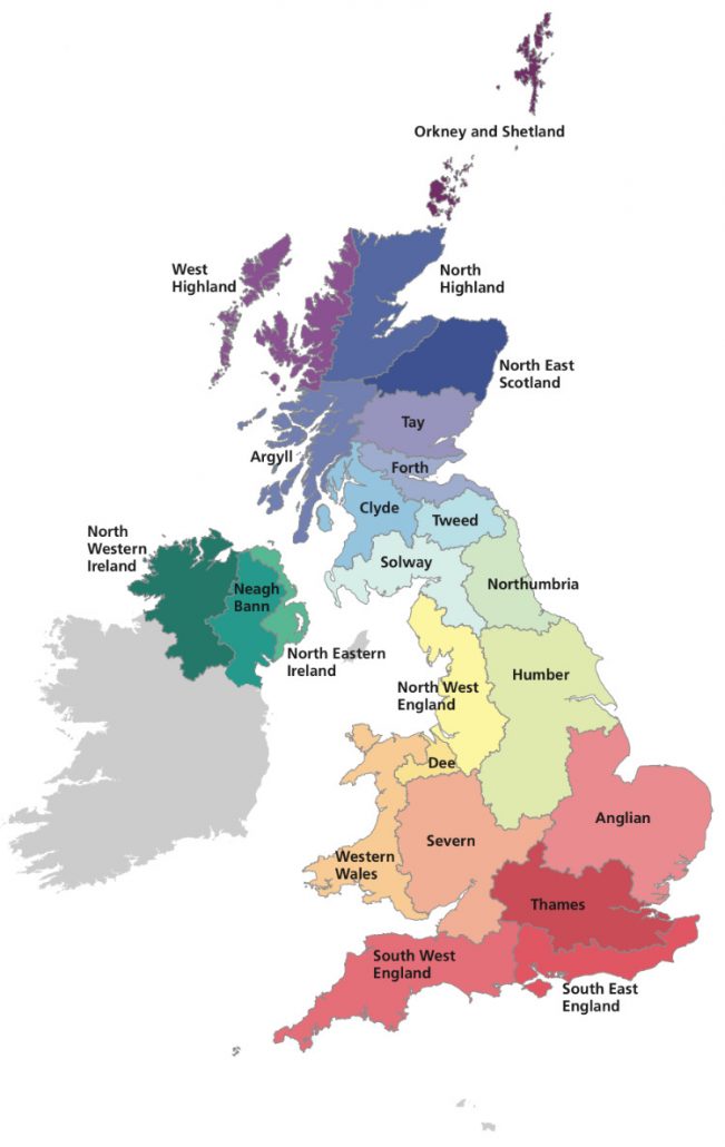 A map to show the main river basin regions in the UK - source gov.uk