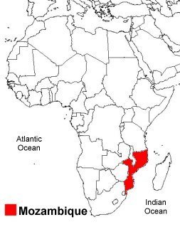A map to show the location of Mozambique.