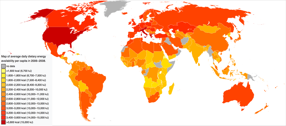 World map of energy consumption 2006 2008, from FAO Food Consumption Nutrients data
