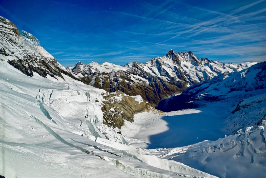 Crevasses in a glacier in the Swiss Alps