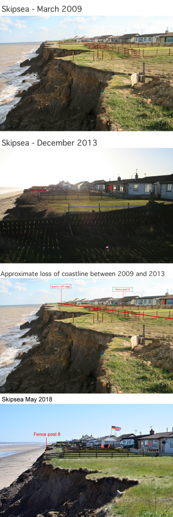 Coastline changes at Skipsea between 2009 and 2018. 