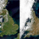 Satellite image showing Britain in May 2018 and July 2018