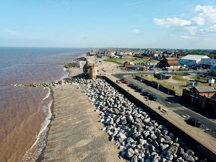 Coastal defences at Withernsea - view south