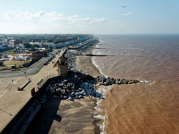 Coastal defences at Withernsea - view north