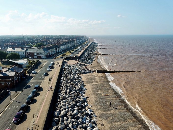 Coastal defences at Withernsea - view north