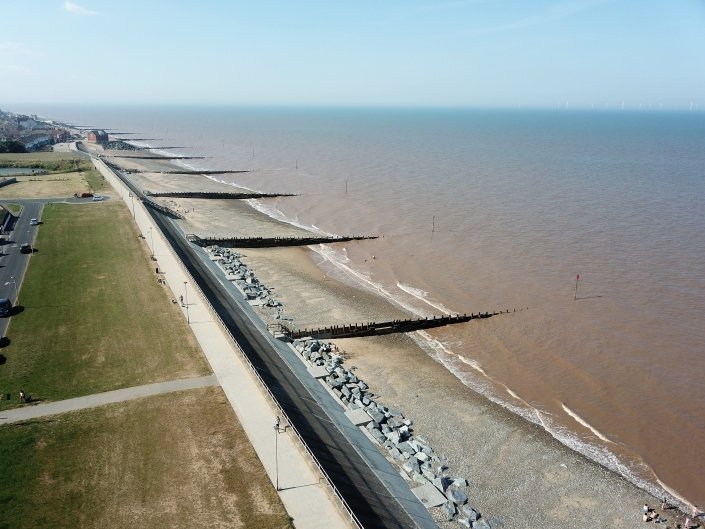 Sea defences at Withernsea - view north
