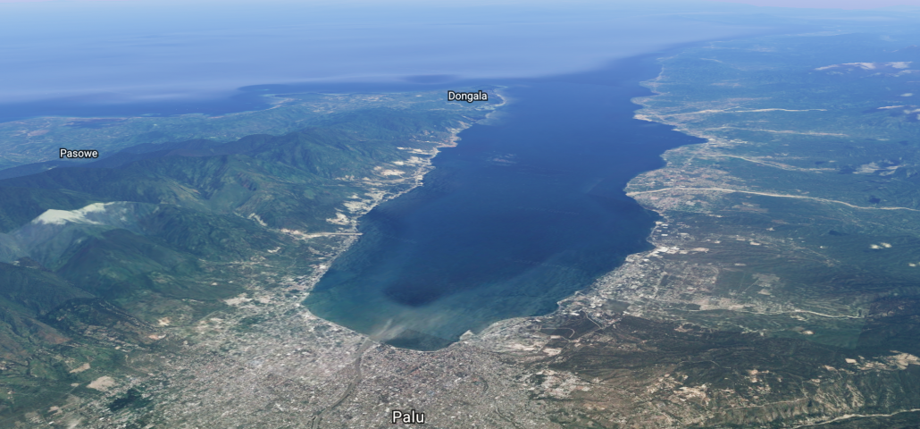 A satellite image to show the location of Palu