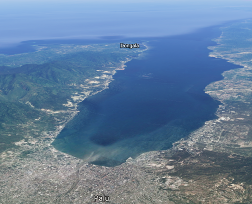 A satellite image to show the location of Palu