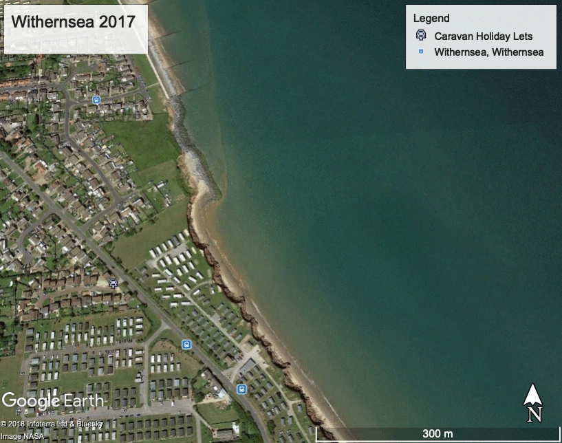 Withernsea - changes in coastline between 2007 and 2017