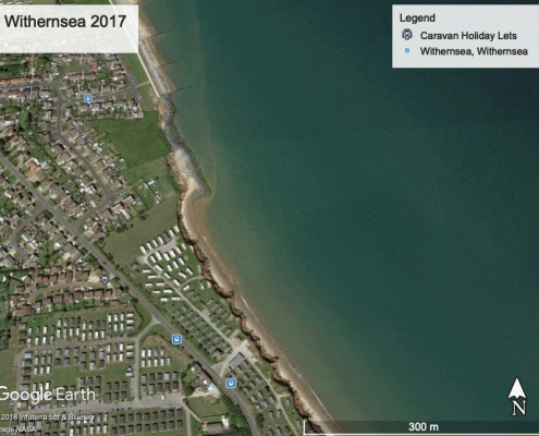 An animated GIF showing changes along the Holderness Coastline