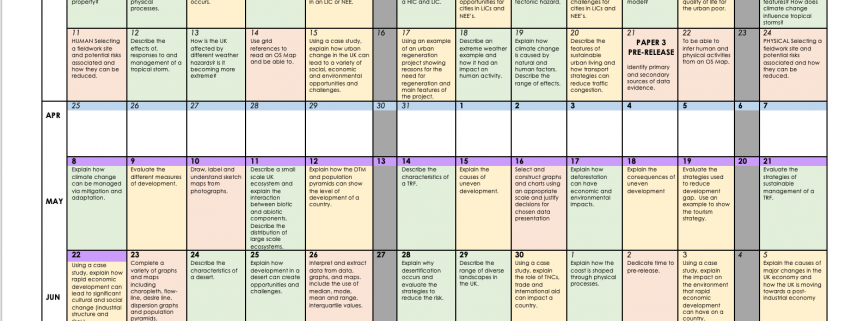 Geography Revision Timetable 2019