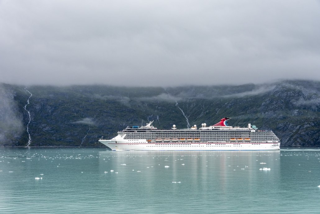 A cruise ship approaching Alaska