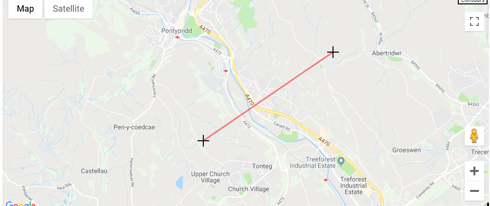 Example of a line drawn on HeyWhatsThat Path Profiler tool