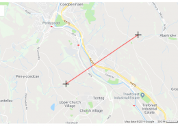 Example of a line drawn on HeyWhatsThat Path Profiler tool