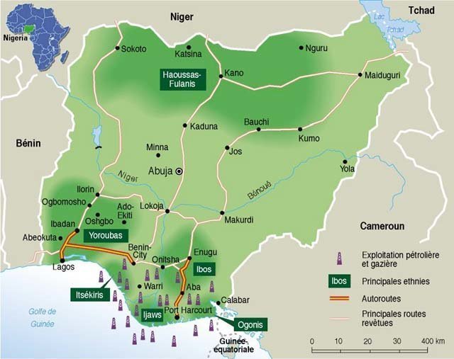 Map of Nigeria with pricipal ethnic groups and oil & gas resources. Credit: Le Monde, Paris