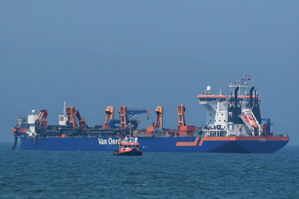 Sandscaping dredging vessel at Bacton