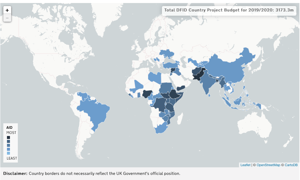 A world map to show UK aid destinations