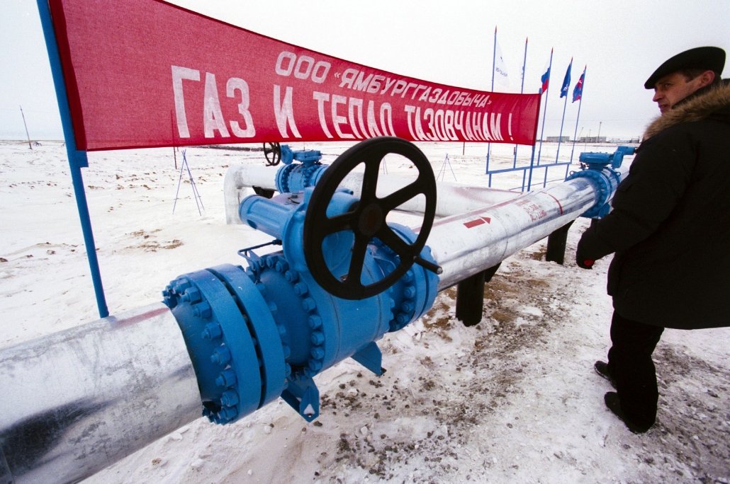 YAMBURG, RUSSIA - A pipeline crosses a Gazprom owned and operated natural gas field in Siberia.