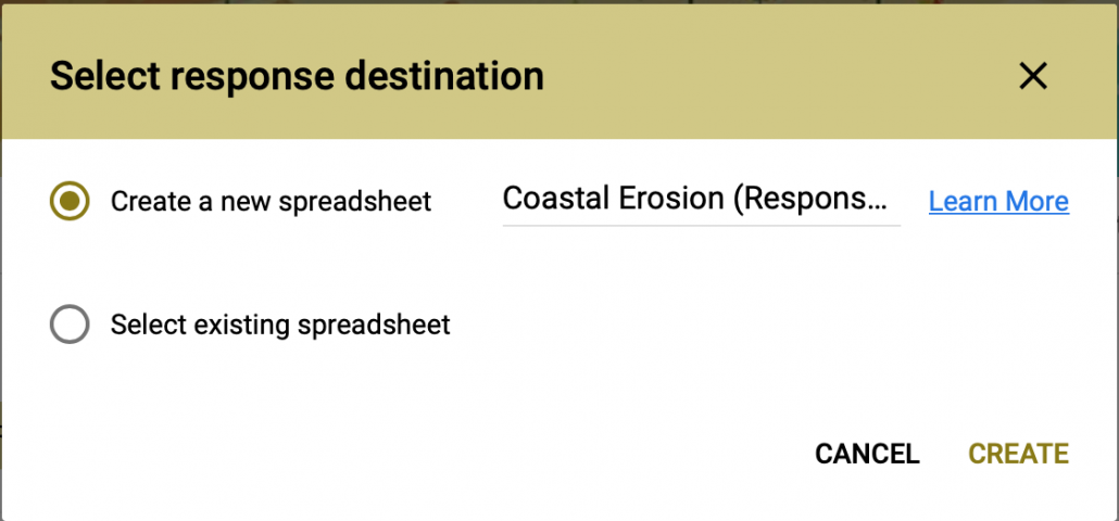 Create a new spreadsheet or Select existing spreadsheet