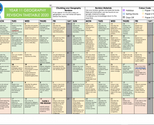 GCSE Geography Revision Timetable