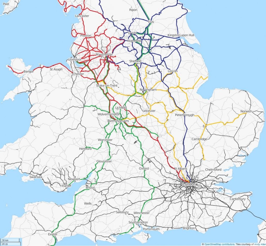 Rail network covering much of England and Wales