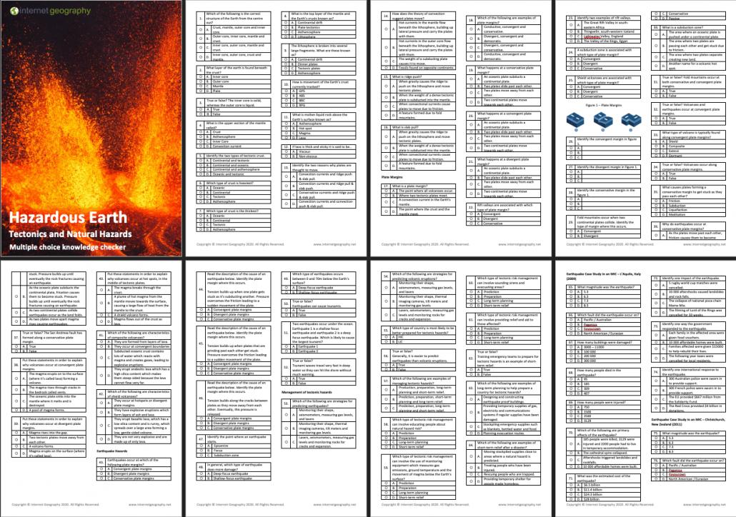 Tectonics and Natural Hazards Multiple Choice