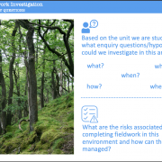 Identify enquiry questions and risks associated with the deciduous forest