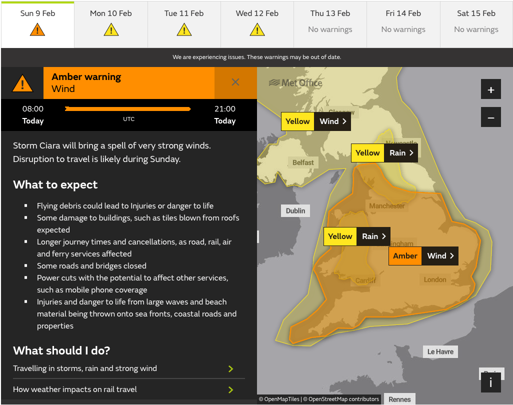 Met Office Amber Wind Warning