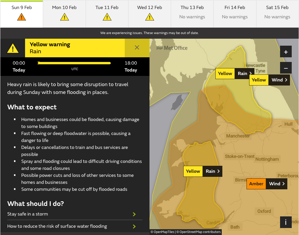 Met Office Yellow Rain Warning