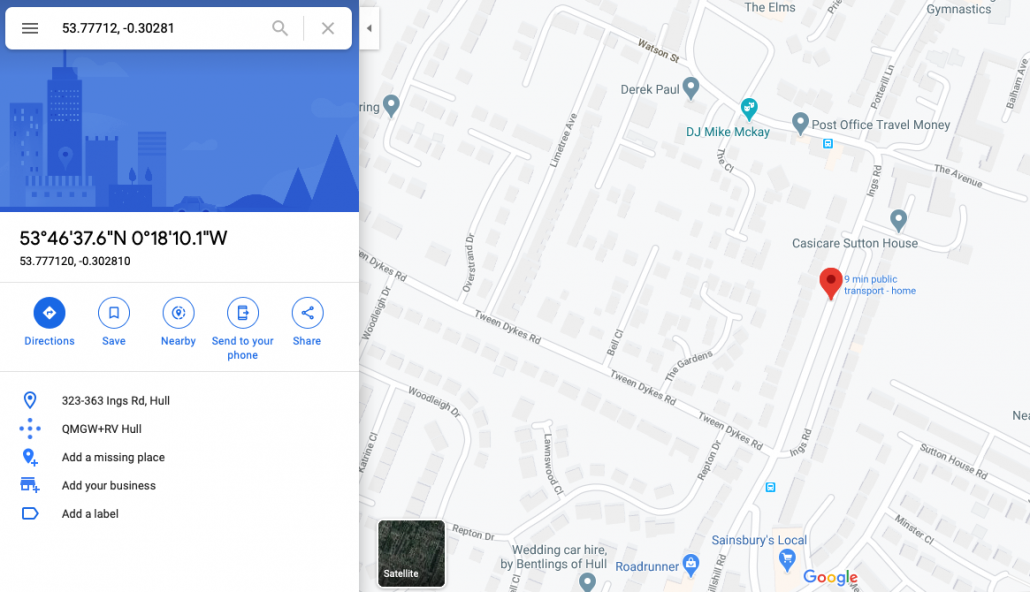 Searching by latitude and longitude in Google Maps