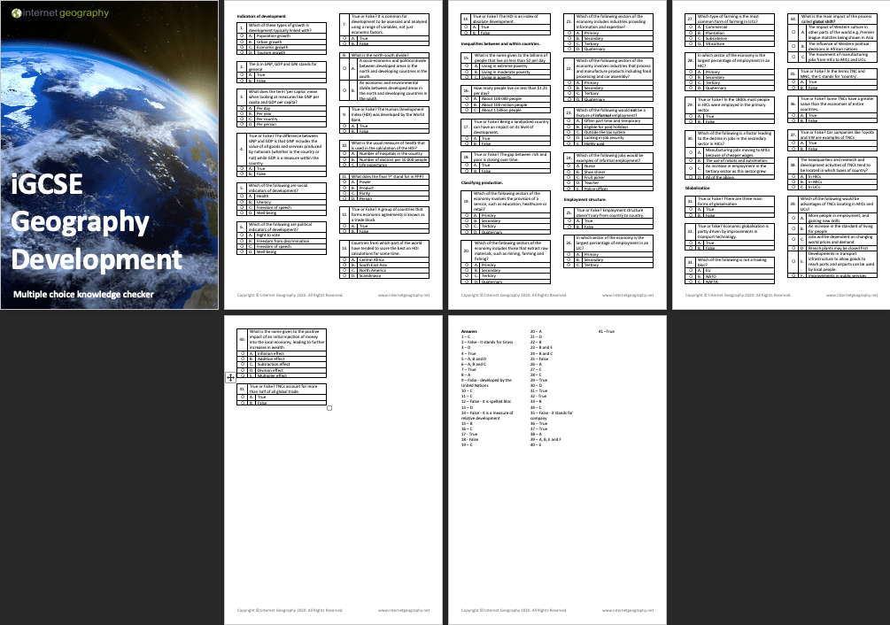 iGCSE Geography Development Multiple Choice Booklet