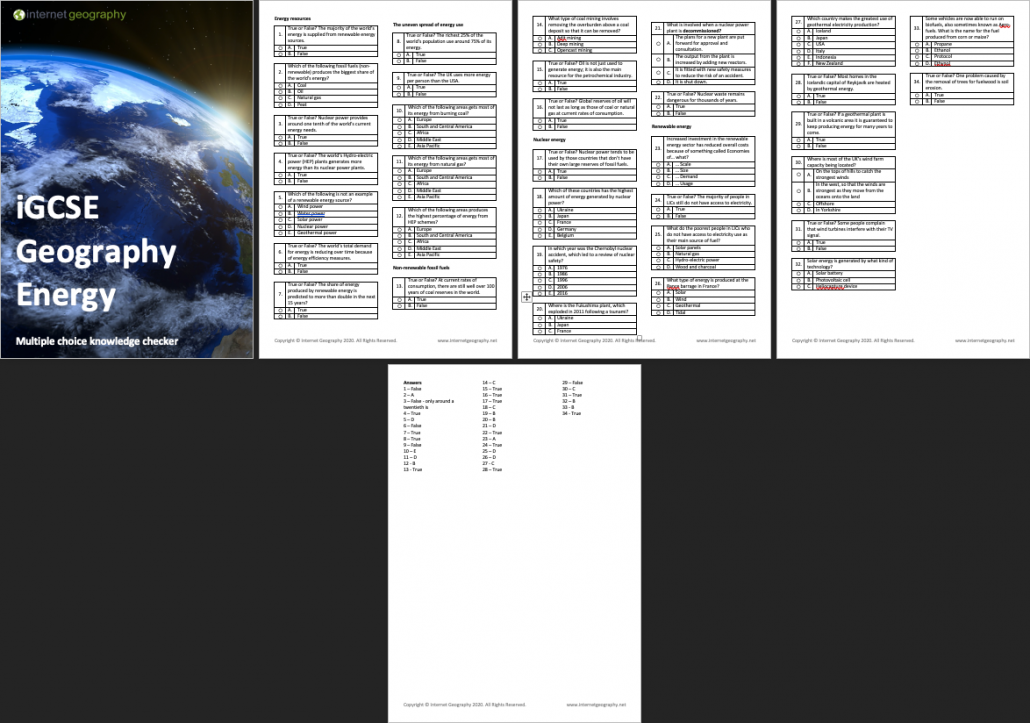iGCSE Geography Energy Multiple Choice Booklet