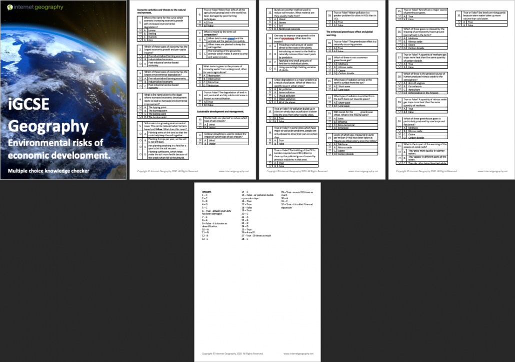 iGCSE Geography Environmental Risks of Economic Development Multiple Choice Booklet