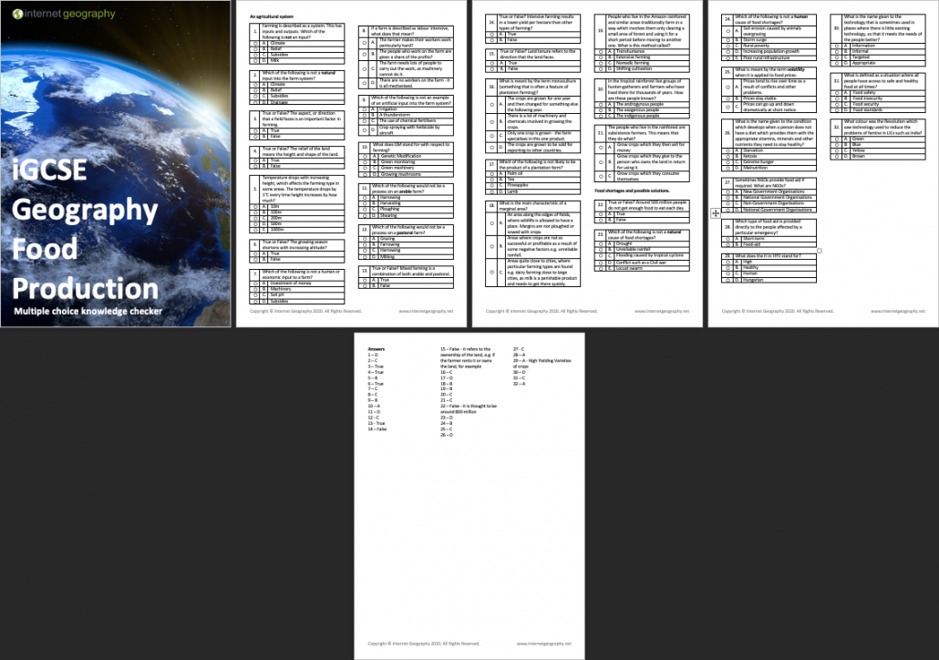 iGCSE Geography Food Production Multiple Choice Booklet