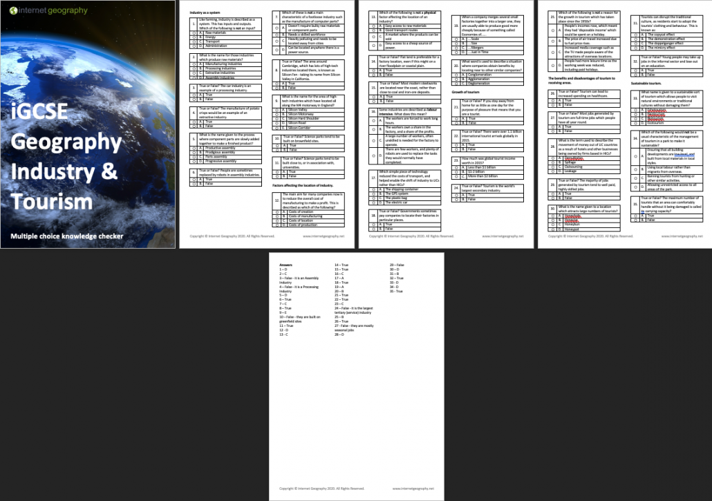 iGCSE Geography Industry and Tourism Multiple Choice Booklet