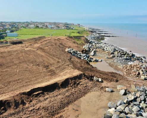 Cliff reprofiling and the first installation of rock armour