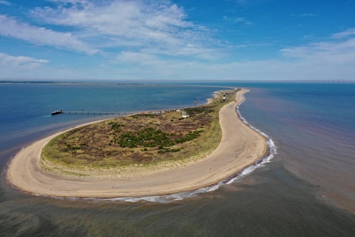 Aerial view of Spurn Point from the mouth of the Humber Estuary