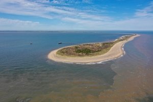 Aerial view of Spurn Point from the mouth of the Humber Estuary