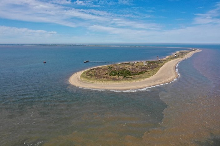 Aerial view of Spurn Point from the mouth of the Humber Estuary