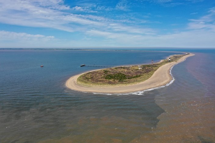 Aerial view of Spurn Point from the mouth of the Humber Estuary