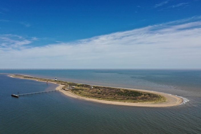 Aerial view of Spurn Point from the mouth of the Humber Estuary